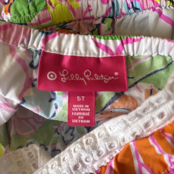 Lilly Pulitzer Target Girls Romper Jumpsuit Sz 5T Floral Cotton Pom Pom Shorts - Picture 9 of 9